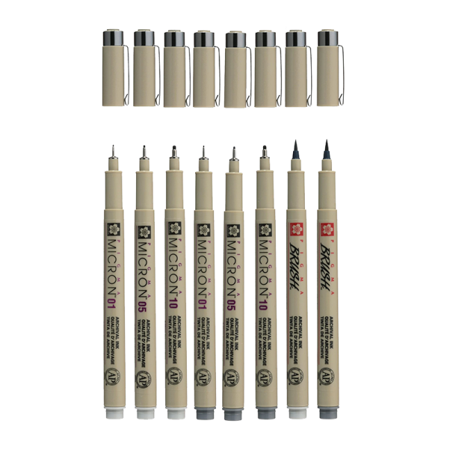 SAKURA Pigma Micron fineliner set 8 pz - Light Cool Gray & Cool Gray