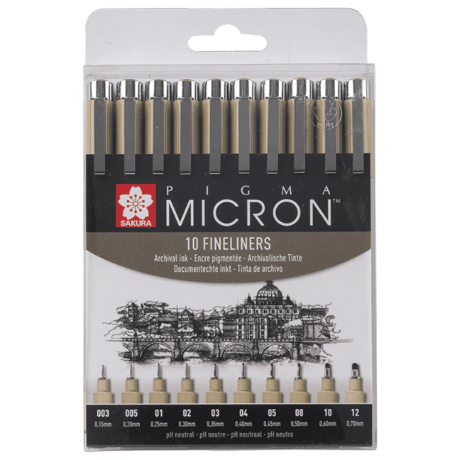 Set di penne tecniche Sakura Pigma Micron - 10 pezzi