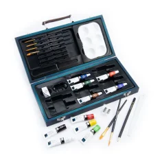 Set di colori acrilici in scatola di legno per principianti - set da 25 pezzi