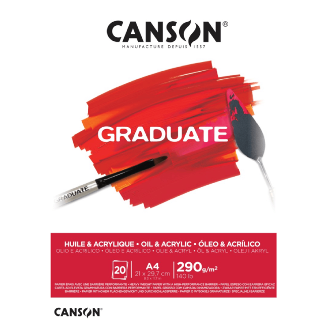 CANSON Graduate olio/acrilico 290g 20 fogli - varie dimensioni - Seleziona la dimensione del blocco: A4