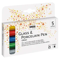 KREUL Set di pennarelli per vetro e porcellana GLITTER – 5 pz