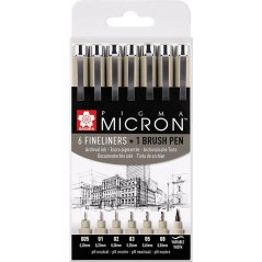 SAKURA Pigma Micron - 6 pz + 1 pz BRUSH PEN