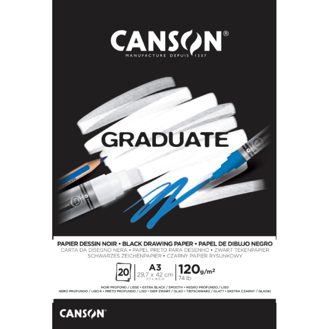 CANSON Graduate Black 120 g – 20 fogli – varie dimensioni - Seleziona la dimensione del blocco: A3