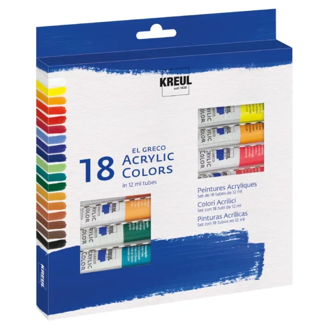 KREUL Set di colori acrilici El Greco – 18 x 12 ml