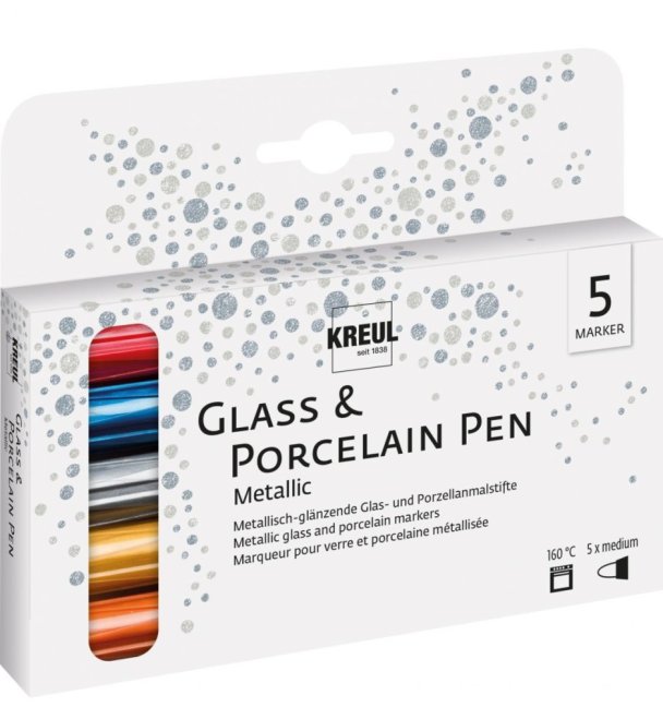 KREUL Set di pennarelli per vetro e porcellana – METALLIC – 5 pz