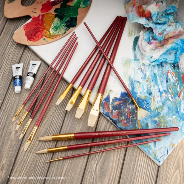 Pennelli con setole bianche lunghe piatte - set da 12 pezzi