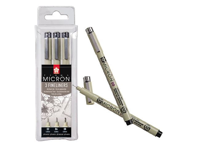 Penna tecnica Sakura Pigma Micron 02, 04, 08 - 3 pezzi