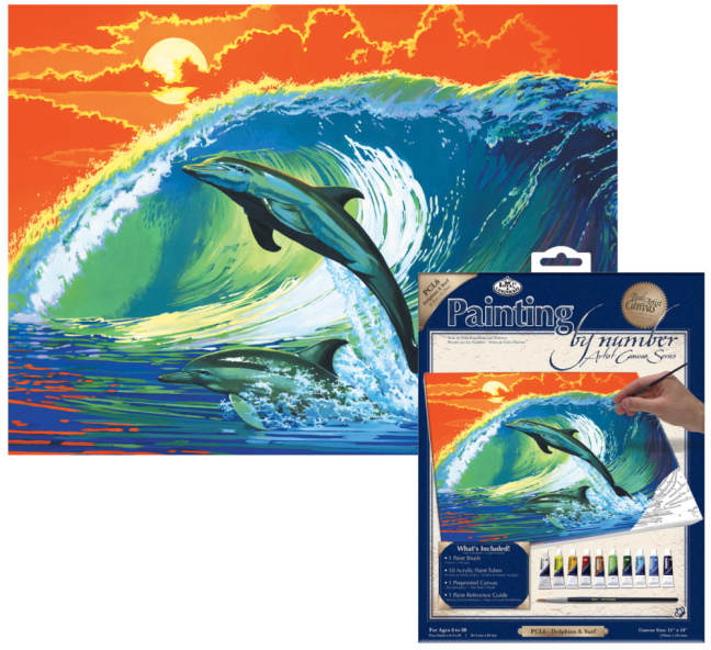 R&L Pictură după numere pe pânză – Dolphins & Surf