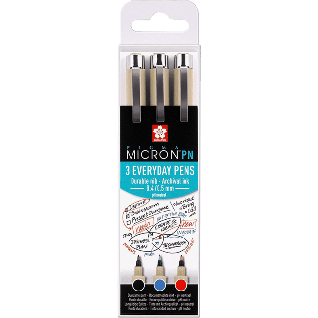Sakura Pigma® Micron PN Office set - 3 pezzi - Nero, Blu, Rosso