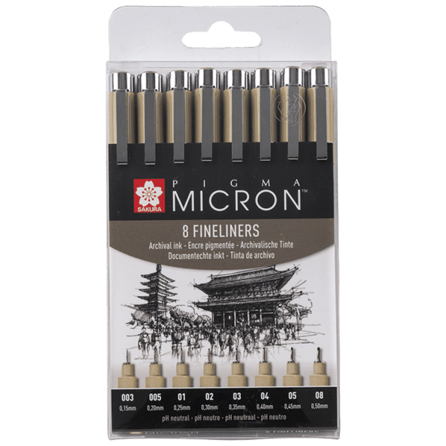 Set di penne tecniche Sakura Pigma Micron - 8 pezzi