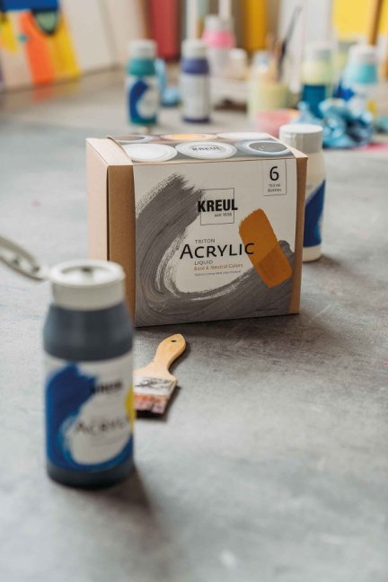 KREUL Triton Acrylic Liquid akrilfesték készlet 6 × 750 ml - alap és semleges árnyalatok