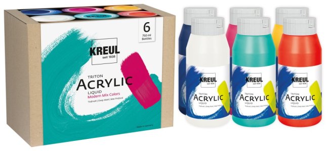 KREUL set de culori acrilice Triton Acrylic Liquid 6 × 750 ml - nuanțe moderne