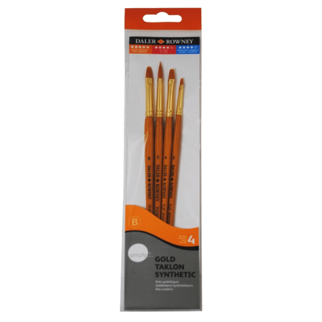 D&R Simply set di pennelli per acrilico Gold Taklon setole sintetiche - 4 pezzi