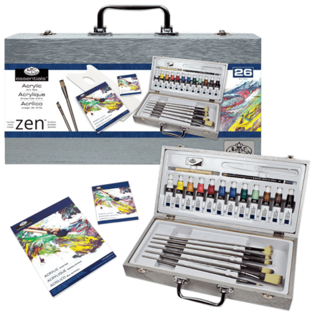 Set di pittura acrilica in scatola di legno - Royal & Langnickel ZEN - set 26 pezzi
