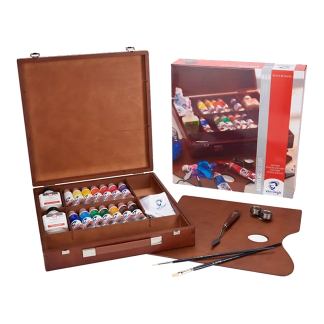 Cutie din lemn culori acrilice Van Gogh - Inspiration 14 x 40 ml + accesorii