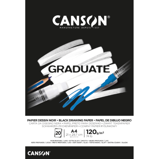 CANSON Graduate Black 120 g – 20 fogli – varie dimensioni - Seleziona la dimensione del blocco: A4