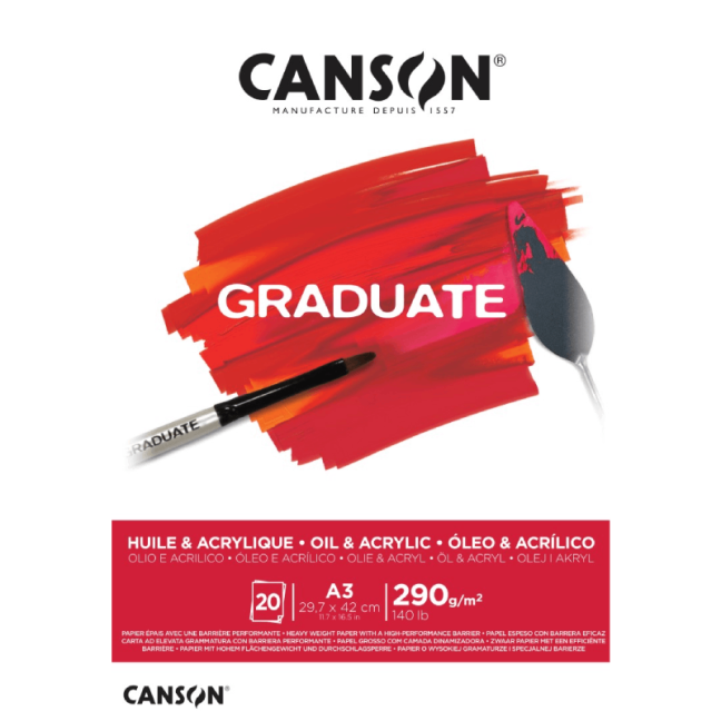 CANSON Graduate olio/acrilico 290g 20 fogli - varie dimensioni - Seleziona la dimensione del blocco: A3