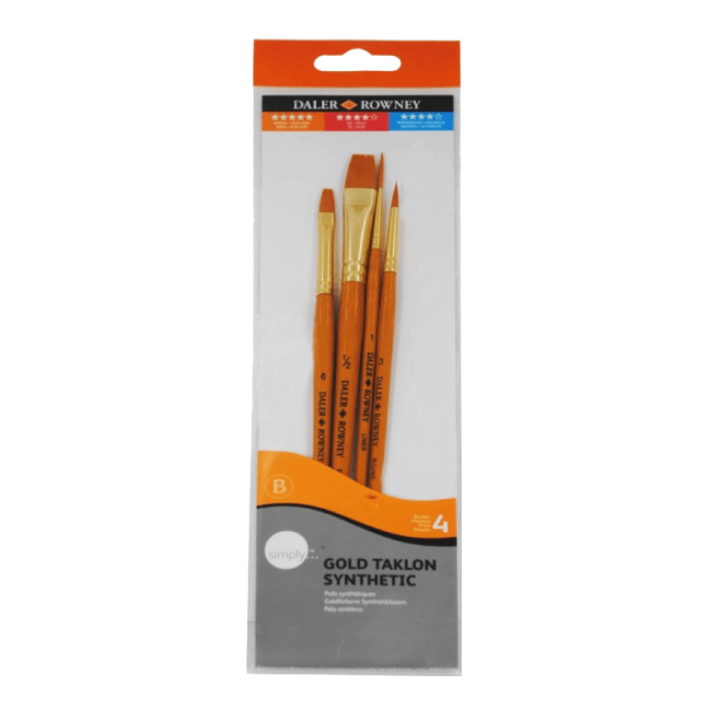 D&R Simply set di pennelli per acrilico Gold Taklon setole sintetiche - 4 pezzi