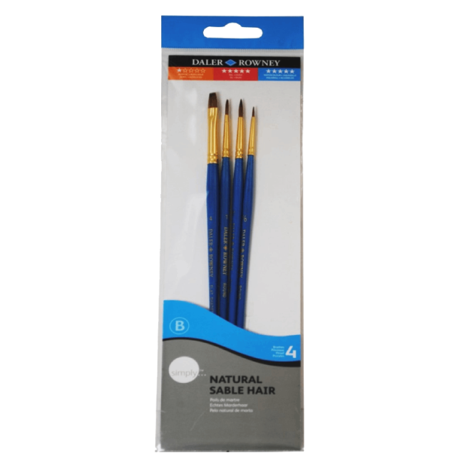 Set di pennelli per acquerello D&R Simply Natural in pelo di renna - 4 pezzi