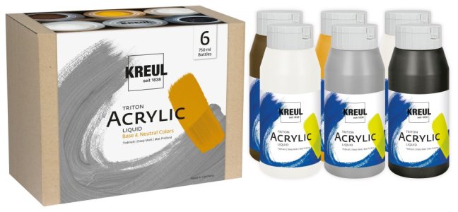 KREUL set di colori acrilici Triton Acrylic Liquid 6 × 750 ml - tonalità di base e neutre