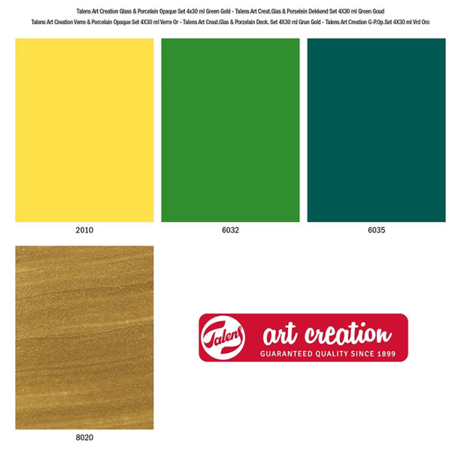 Art Creation set per vetro e porcellana opaco Green Gold - 4x30 ml