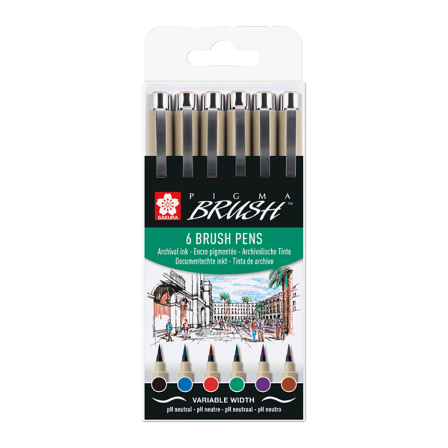 Sakura Pigma Brush penne con punta a pennello - set 6 pezzi