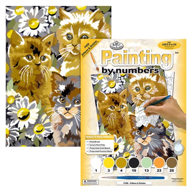 Pittura per numeri formato A4 - Gattini e margherite