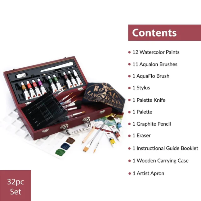 Set di pittura ad acquerello in scatola di legno Royal&Langnickel Essentials - set 32 pezzi