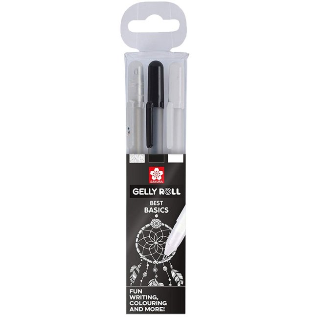 Sakura Penne Gel Metalliche - set 3 pz - nero, bianco, trasparente