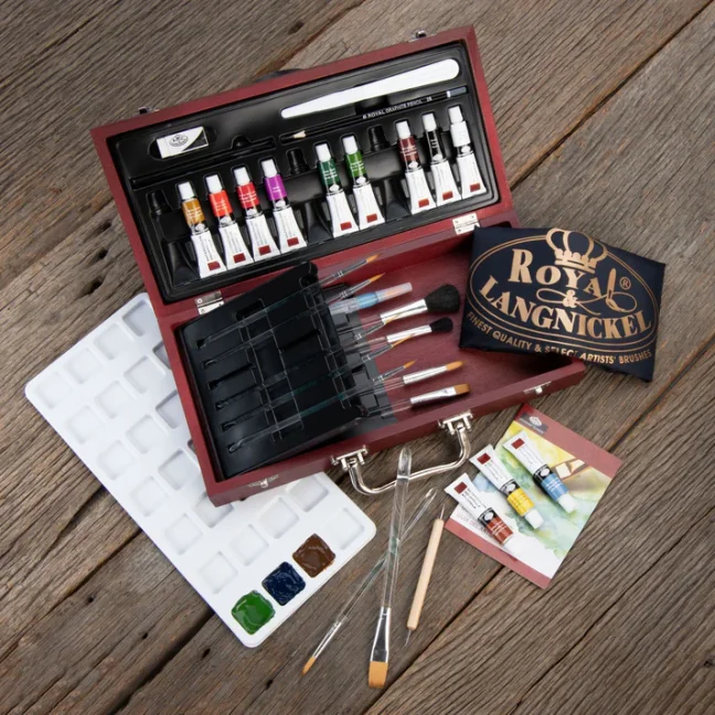 Set di pittura ad acquerello in scatola di legno Royal&Langnickel Essentials - set 32 pezzi
