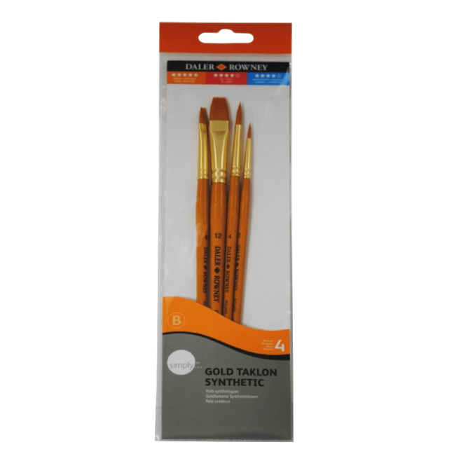 D&R Simply set di pennelli per acrilico Gold Taklon setole sintetiche - 4 pezzi