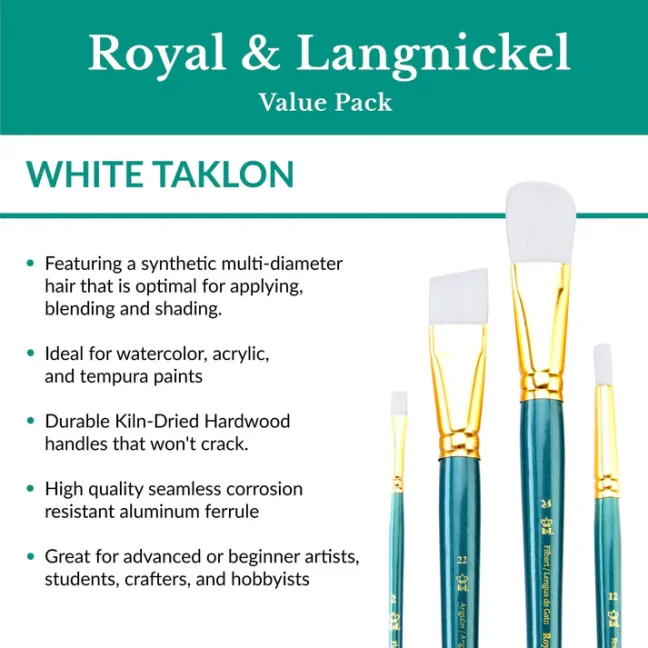 Set di pennelli artistici Royal Langnickel White Taklon - 25 pezzi