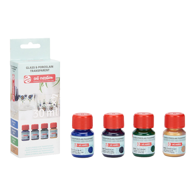 Set Art Creation per vetro e porcellana trasparente Blues - 4x30 ml