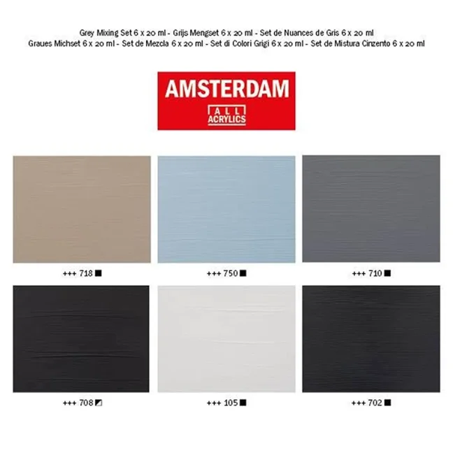 Colori Acrilici Amsterdam - set 6 x 20 ml - Grigio