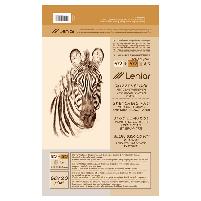 Blocco da disegno Leniar Zebra - vari formati - LENIAR – formato del blocco: A5