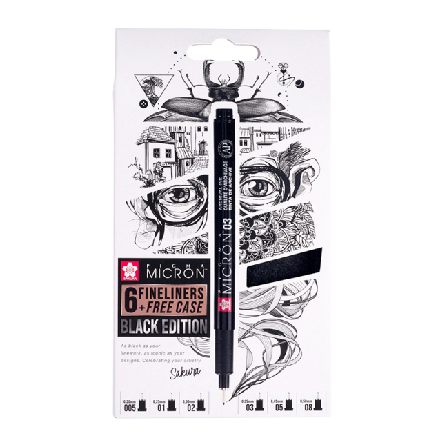 Sakura Pigma Micron Black Edition set 6 pz + astuccio gratis