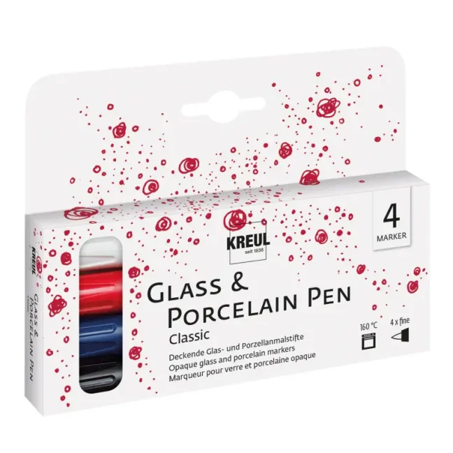 KREUL Set di pennarelli per vetro e porcellana Classic FINE – 4 pz