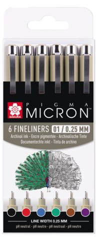 Sakura Pigma® Micron penne creative 01/0.25mm - set 6 pezzi