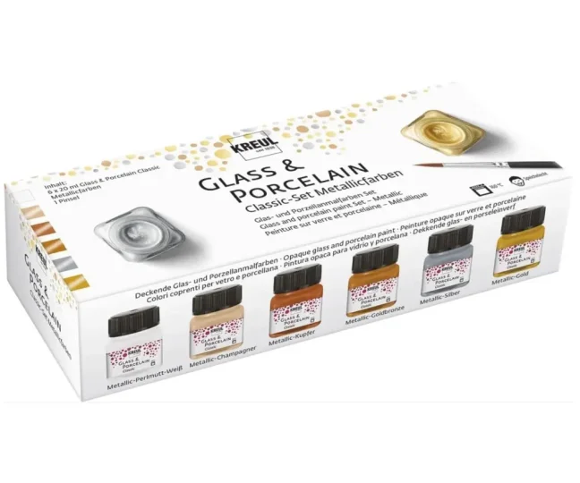KREUL Set di colori metallici per vetro e porcellana - 6 x 20 ml