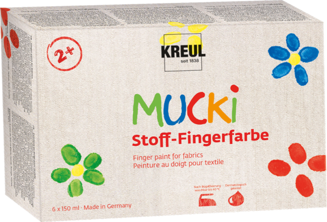KREUL Sada prstových farieb na textil MUCKI – 6 x 150 ml
