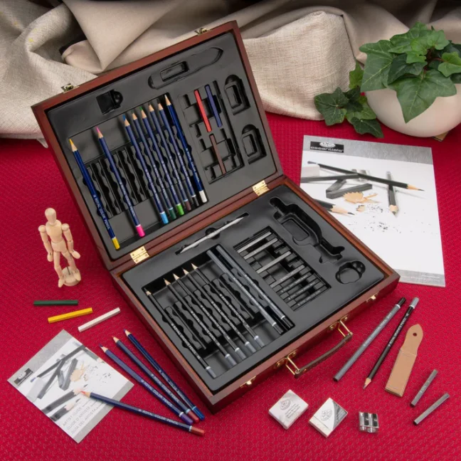 Set da disegno e schizzi in scatola di legno Royal Langnickel - set 45 pezzi
