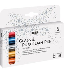 KREUL Set di pennarelli per vetro e porcellana – METALLIC – 5 pz