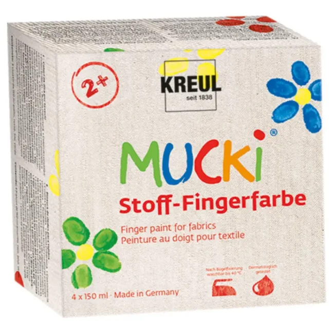 KREUL Sada prstových barev na textil MUCKI – 4 x 150 ml
