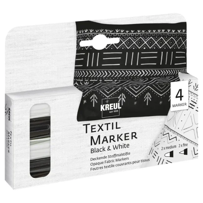 KREUL Set di pennarelli per tessuti Opaque – BLACK AND WHITE – 4 pz