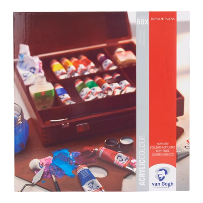 Cutie din lemn culori acrilice Van Gogh - Inspiration 14 x 40 ml + accesorii