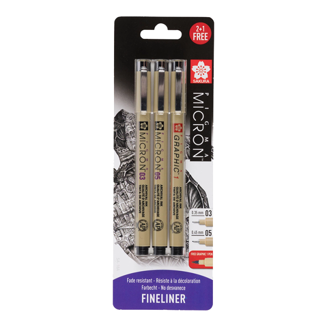 Sakura Pigma Micron® penne tecniche 03,05, Graphic - set 3 pezzi in blister