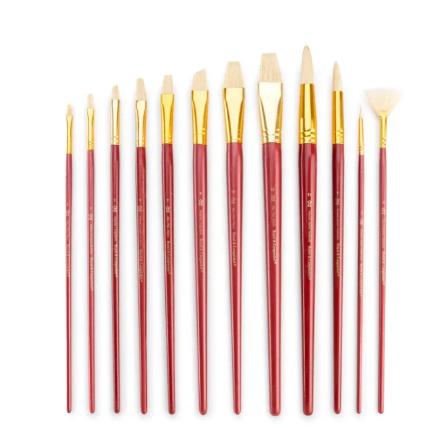 Pennelli con setole bianche lunghe piatte - set da 12 pezzi