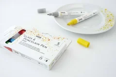 KREUL Set di pennarelli per vetro e porcellana GLITTER – 5 pz