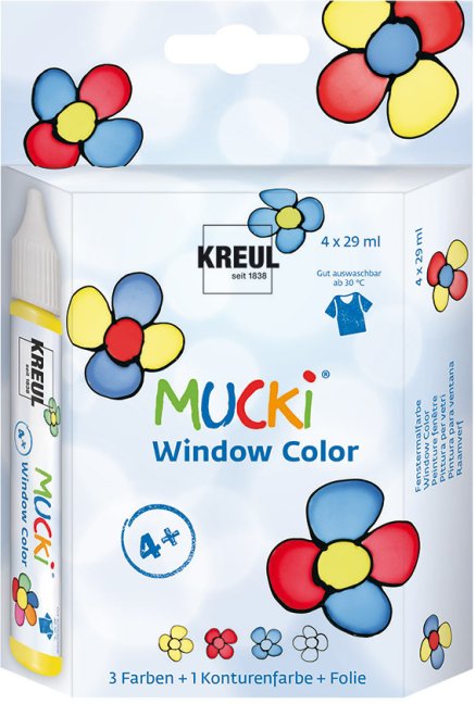 KREUL Set di colori per vetro MUCKI – 4 x 29 ml