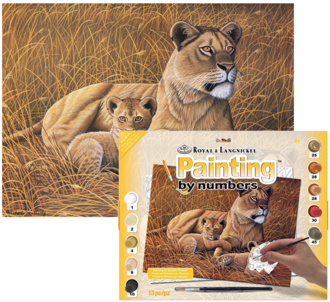 Pittura con numeri formato A3 - Leone africano con cuccioli